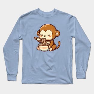 cute monkey eat a bowl of ramen. Long Sleeve T-Shirt